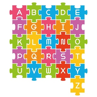 English alphabet lettter linking puzzle describes searching dictionary alphabetically